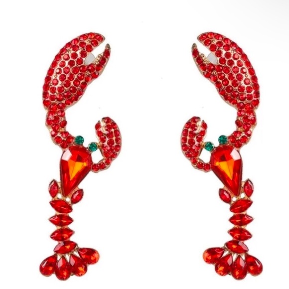 Red Crystal Lobster Earrings - Picture 3 of 3